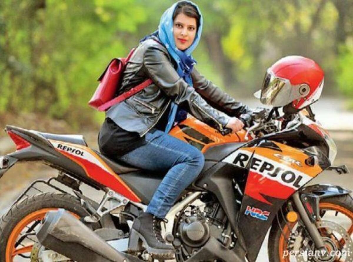 Iranian woman on a Honda Repsol motorcycle