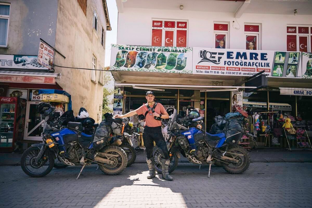 Motorcycle on winding mountain road